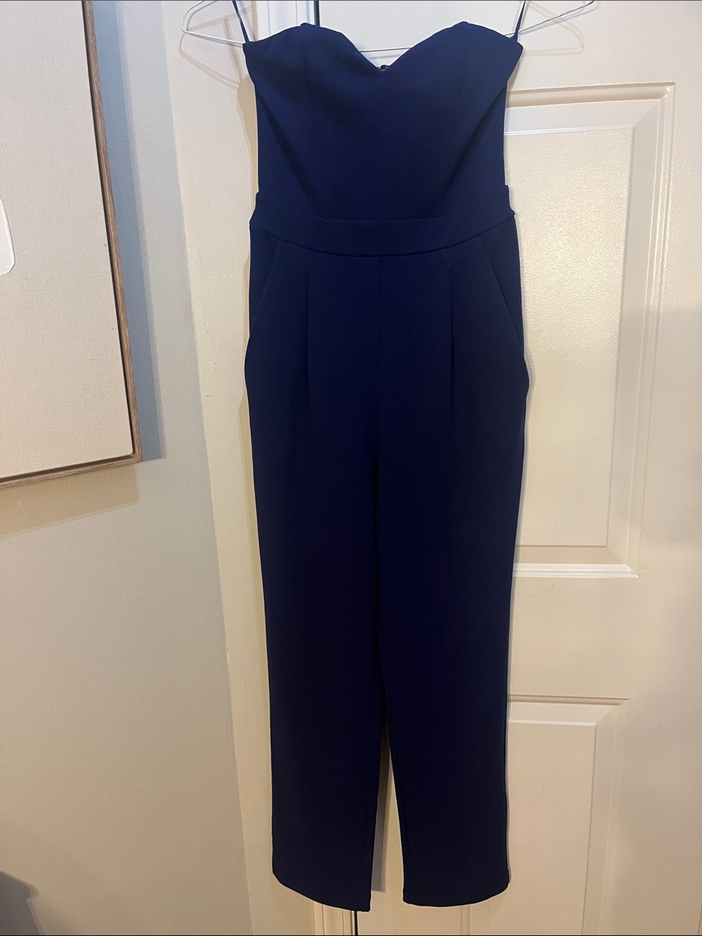 Strapless Navy Jumpsuit - Women's Elegant Evening Wear